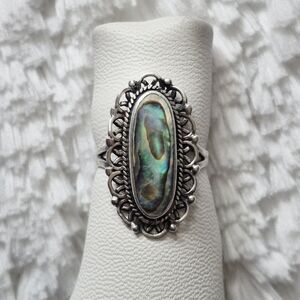 Vintage Sterling Silver Oval Abalone Shell Inlay Ring